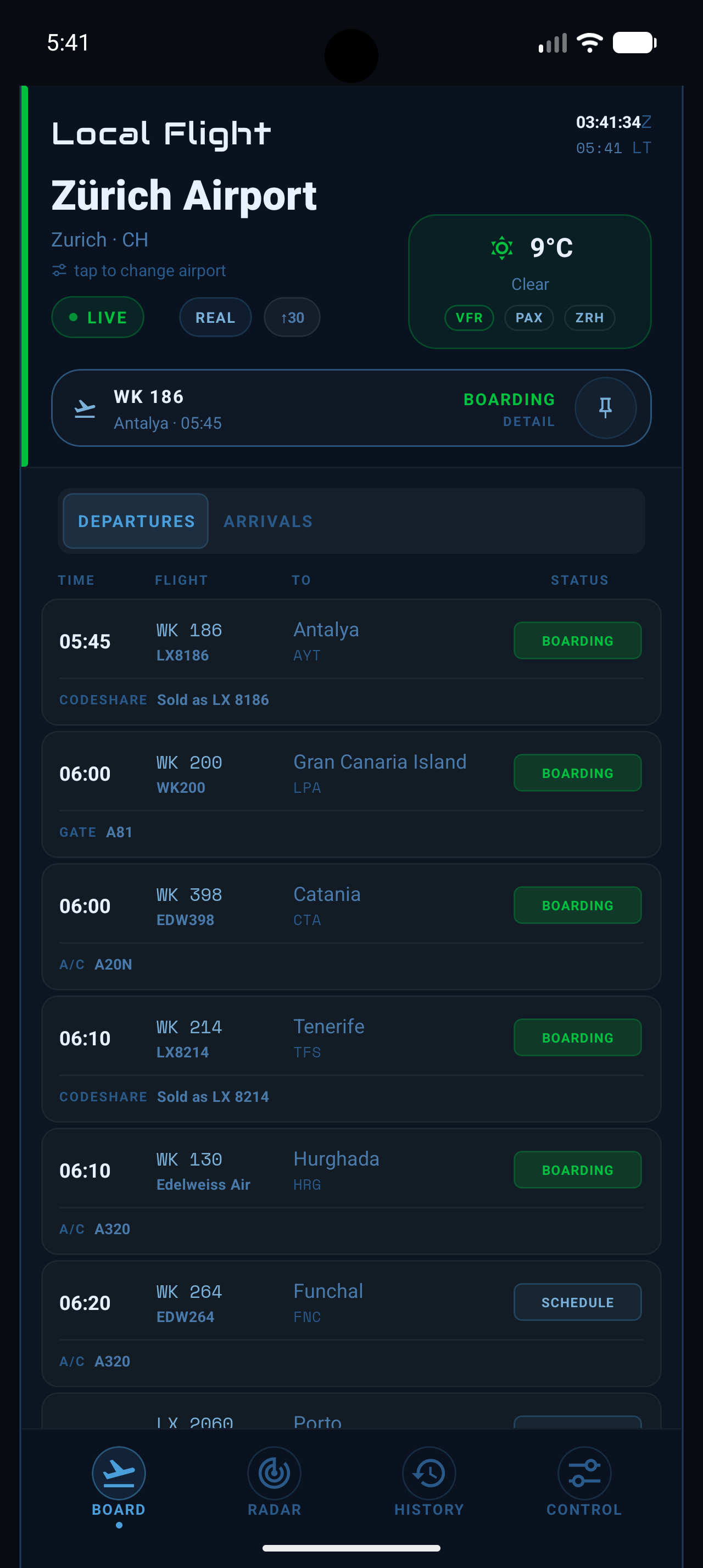 Local Flight Mobile FIDS board on Android