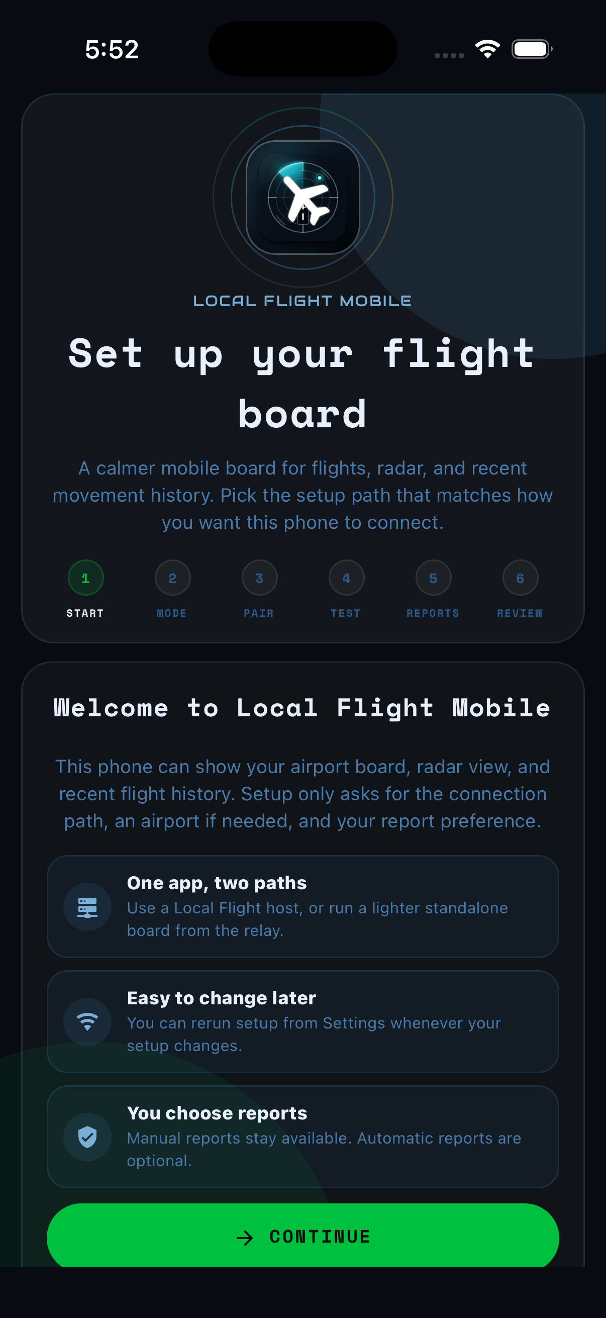 Local Flight Mobile setup on iOS