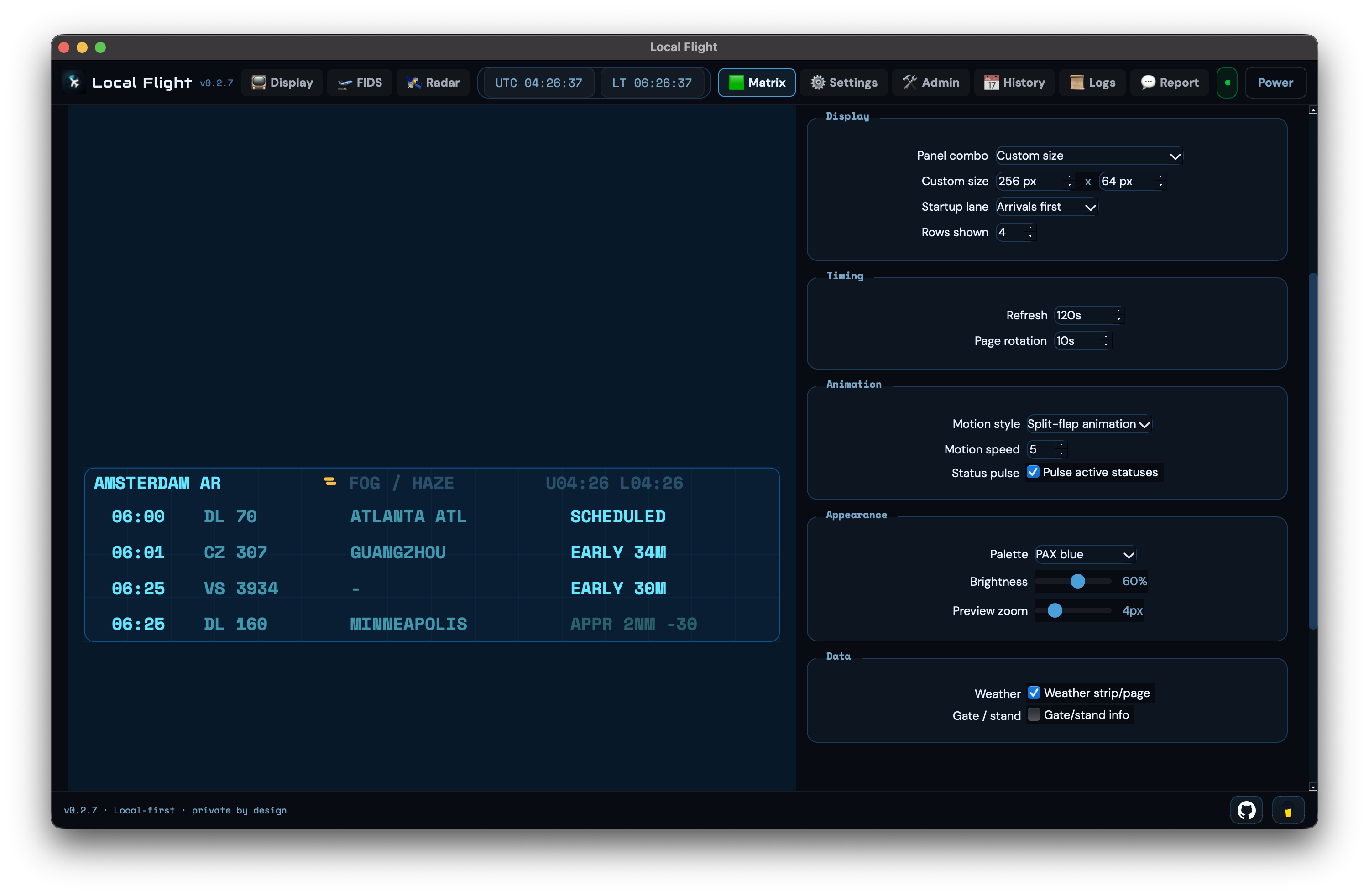 Local Flight shell Matrix preview