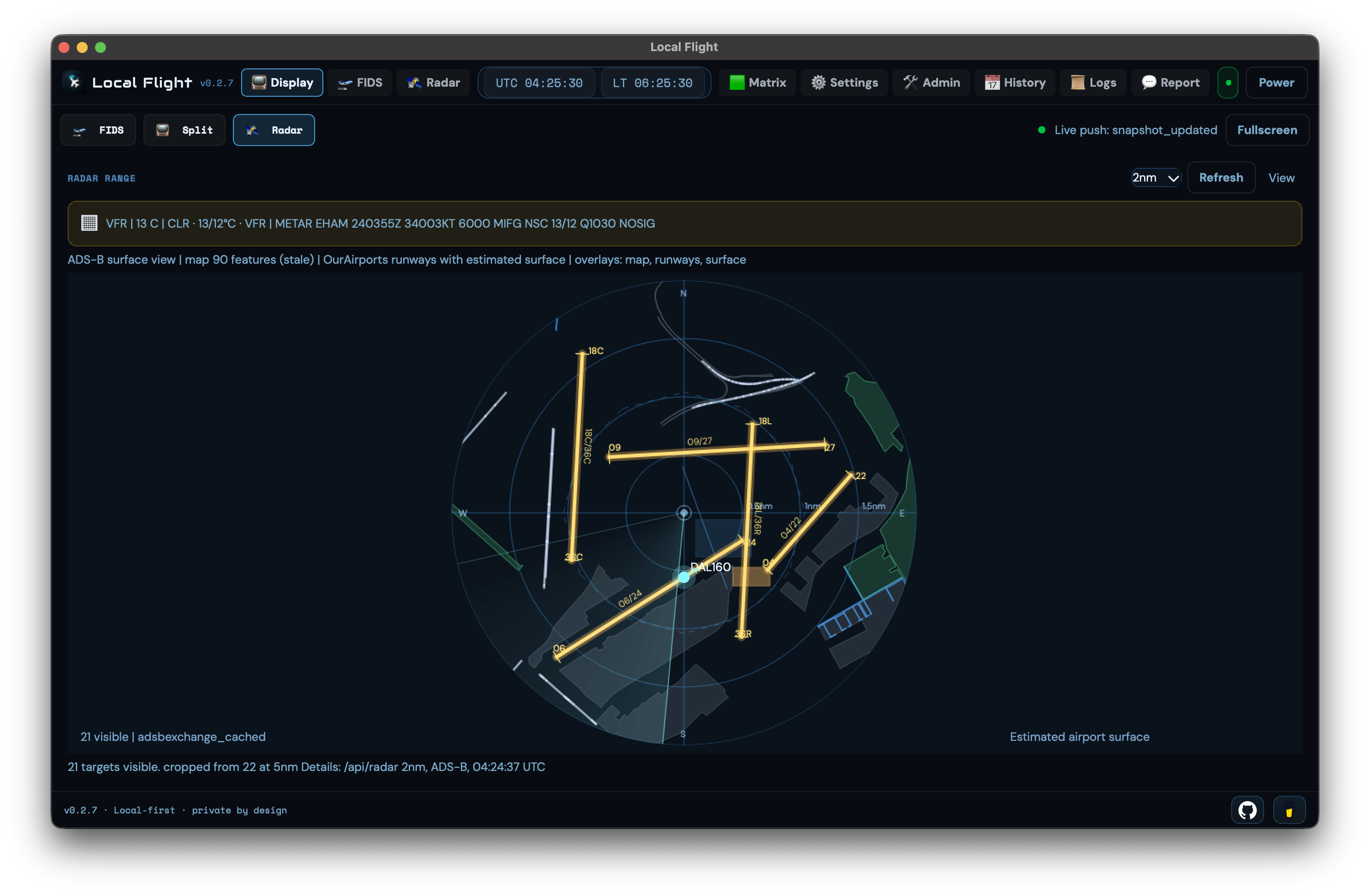 Local Flight shell radar preview